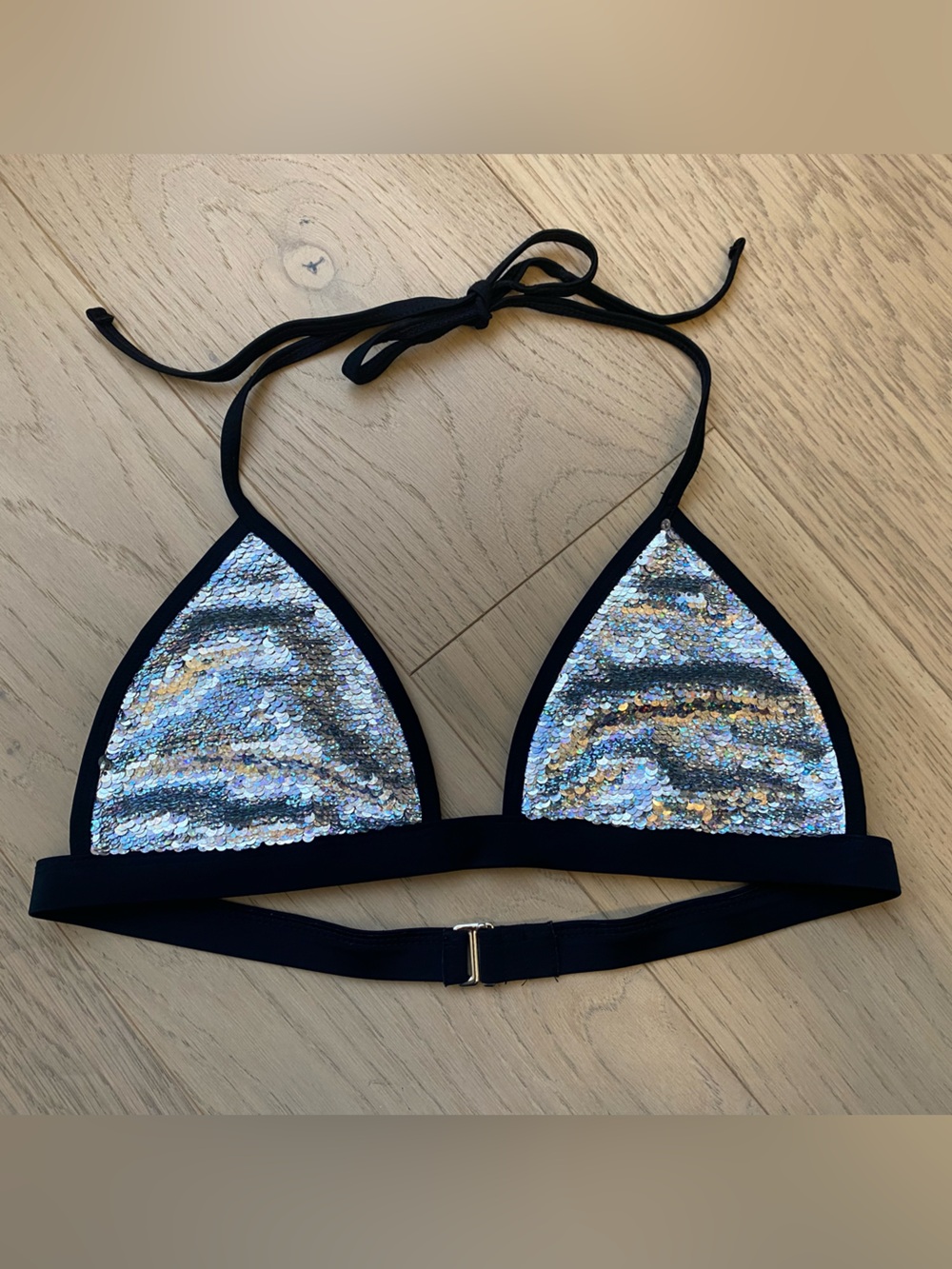 Black Sequin Triangle Bikini Top - Women Swim